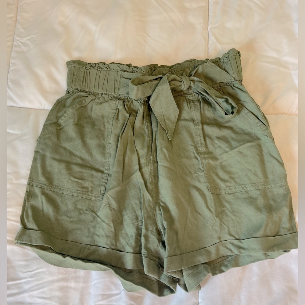 Army green flowy shorts
